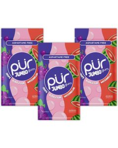 PUR Jumbo Gum - Aspartame Free Chewing Gum with Natural Bubblegum, Grape, and Watermelon Flavors - 20 Pieces (Pack of 3)