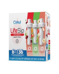 Cirkul Lifesip Flavor Cartridge Variety Pack with B Vitamins, Pack of 6 (2 Fruit Punch, 2 Strawberry Kiwi, 2 Honeycrisp Apple)