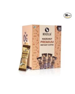 Bevzilla 96 Instant Coffee Powder Sachets (Hazelnut) -192 Grams /Arabica Coffee/ Easy To Carry/Best For Espresso, Latte, Cappuccino/ Enjoy Hot & Cold