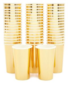 50 Pack 9oz Gold Party Disposable Cups for Hot Drinks, Party Supplies, Weddings, Bridal Showers