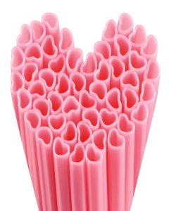 Hooqict 50pcs Pink Heart Shaped Straws Cute Plastic Drinking Heart Straws Disposable for Valentines Day, Galentines Day Decorations, Wedding, Bachelorette, Birthday, Bridal Shower, Pink Party Supplies