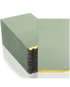 Panelee 100 Pcs Sage Green Paper Napkins with Gold Foil Scalloped Edged Guest Dinner Napkins Disposable Green Hand Towels for Wedding Reception Baby Shower Birthday Party 13 x 16 Inch