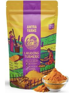 Amyra Farms - Lakadong Turmeric Powder From Meghalaya/Organic & Pesticides Free/Organic Haldi Powder/High Curcumin Turmeric Powder (Upto 12%)/Single Origin /250 Gram