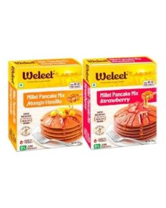 Weleet Millet Pancake Mix Powder Combo / Strawberry & Mango Vanilla Flavour / 0% Maida, Gluten-Free, Diabetic Friendly - 200 gm Each (Pack of 2)