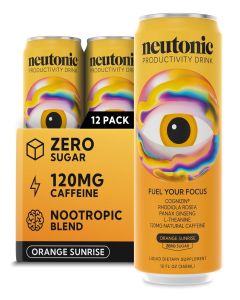 Neutonic Nootropic Productivity Energy Drink / Orange Sunrise 12 Cans / 120mg Natural Caffeine, Zero Sugar / Support Memory, Mental Clarity, Cognitive Function / Boost Focus, Energy, Brain Health