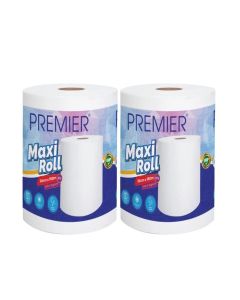 Premier Maxi Roll Tissue Papers - Pack of 2 / Multipurpose Disposable Paper Napkins / 15 GSM 2-Ply, 20cm x 150m / Gentle & Hygienic Tissues for Home, Office & Travelling