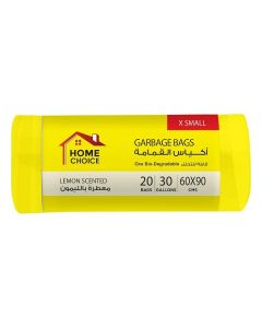 30 Gallons Scented-LEMON, Pack of 20-Pieces, Size 60*90 cm Drawstring Scented Trash Bags, Drawstring Garbage Bags Rolls, Bio-Degradable, Bin Liners with Ribbon Neck Tie